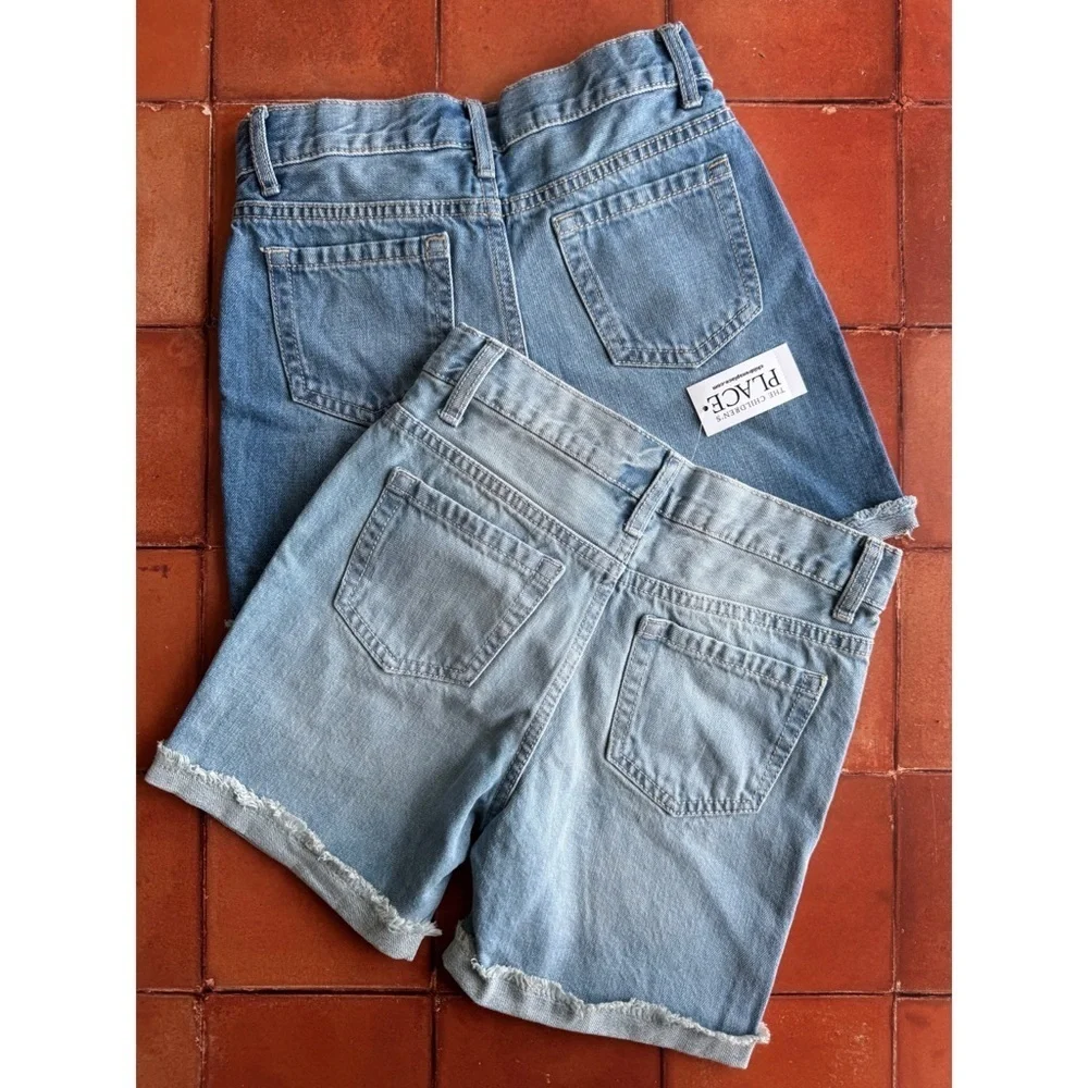 Sz 6/7 Girls The Childrens Place Light & Med Wash Denim Mid Rise Midi Shorts NWT